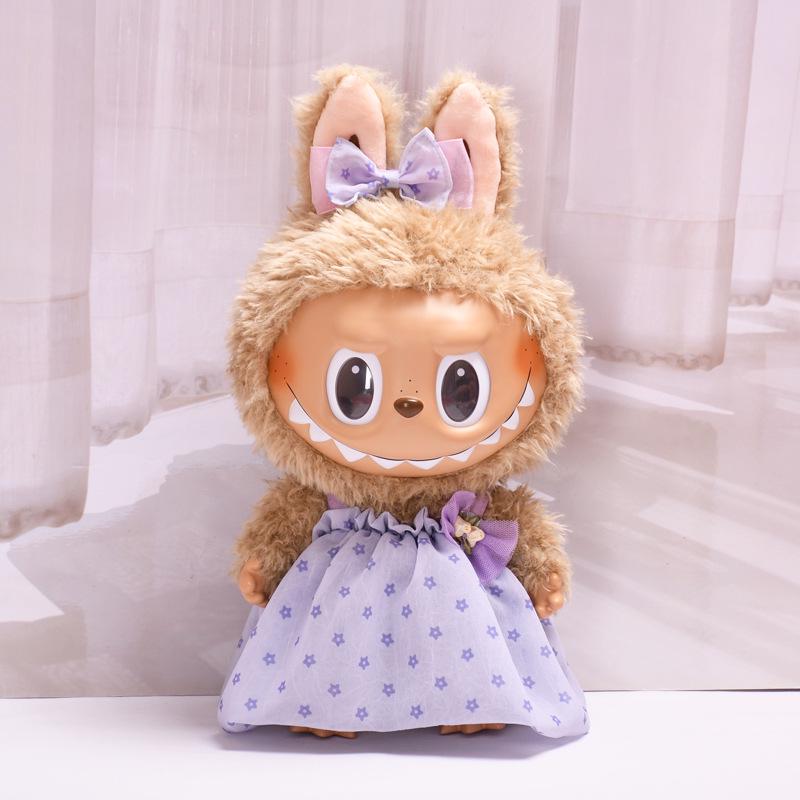 38cm Labubu Plush Doll Casual Outfit Set with Hat (Clothes Only)