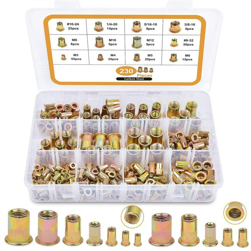 

230шт оцинкованная стальная заклепка гайки комплект с плоской головкой вставка гайка украшение