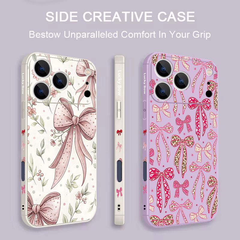 Wrist Strap Lanyard TPU Phone Case For iPhone 17 16 15 Pro Max 13 14 Pro Max 17e 16e 11 Pink Bow Print Soft Silicone Back Cover