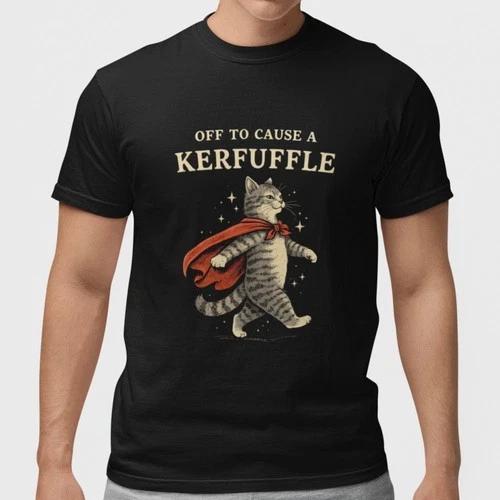 Funny Cat Shirt Off To Cause A Kerfuffle Cute Superhero Cat Graphic T-Shirt Gift M