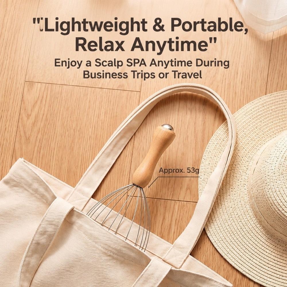 Round Tip Head Massager Wood Handle Head Scratcher Flexible Scalp Relax Tool Home Stress Relief
