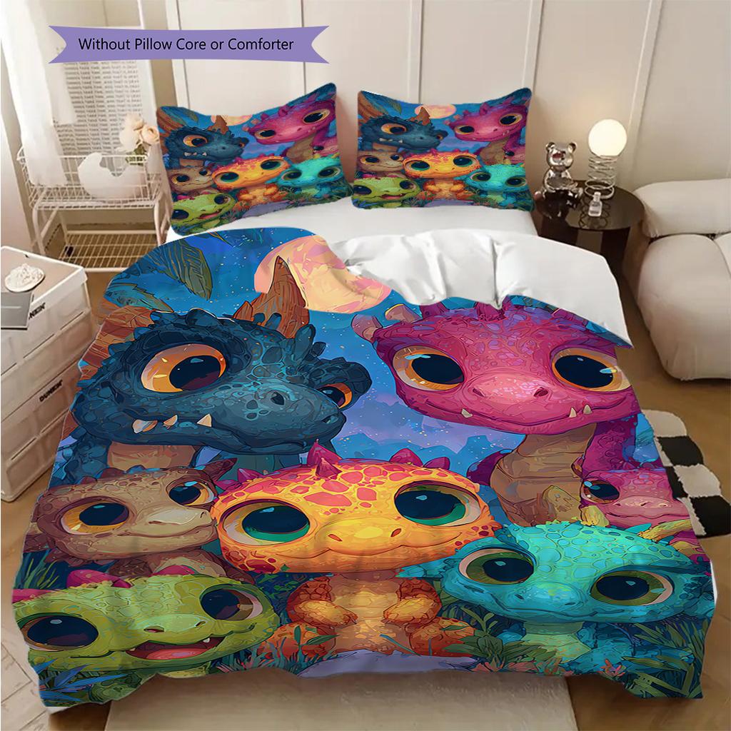 Dinosaur Pattern Bedding Quilt Set Quilt Cover Pillowcase Home Decoration Birthday Gift (1 * Duvet Cover + 2 * Pillowcase, Without Core)