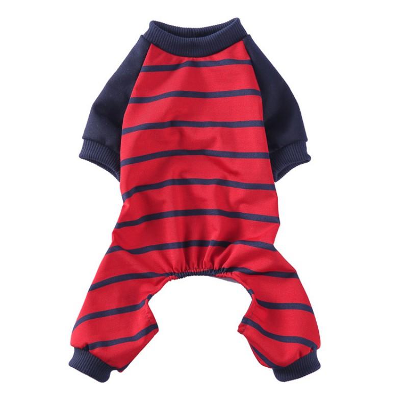 Pet Dog Cat Four-Legged Cotton Knit Pajamas Striped Print Home Outfit Small Medium Large Dogs