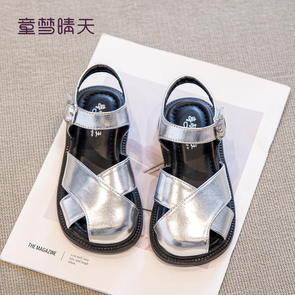 Size 26-37, Girls' Sandals 2025 Summer New Bag Head Shoes, Children's Bag Head Rome Leisure Beach Classmates