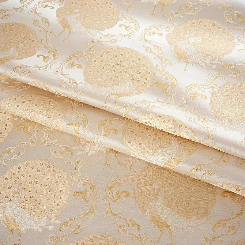 100x150cm Brocade Jacquard Fabric Peacock Print Weaving Fabric Gold Gilded Sparkling for DIY Dress Skirt Jacket Pant Design