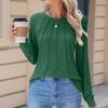 Women's Fashion Casual Solid Color Pleated Comfortable Round Neck Loose Long Sleeve T-shirt Top