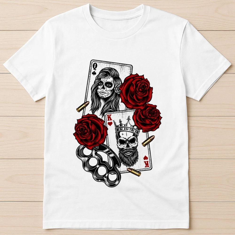 Queen King Hipsta Skull Gangster Poker Playing Card Funny Gift Tee T Shirt 8034 S