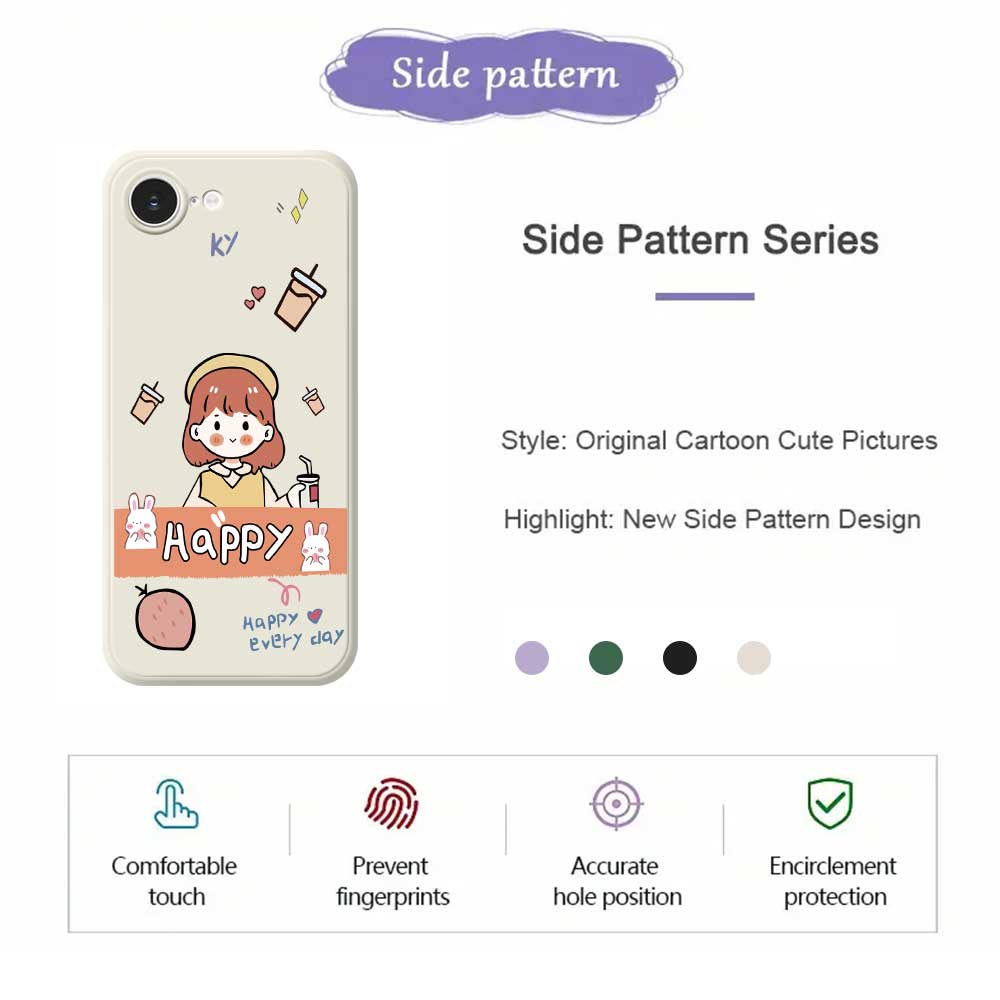 For iPhone 16e Case Happy Girl Pattern Printing Straight Edge TPU Phone Back Cover