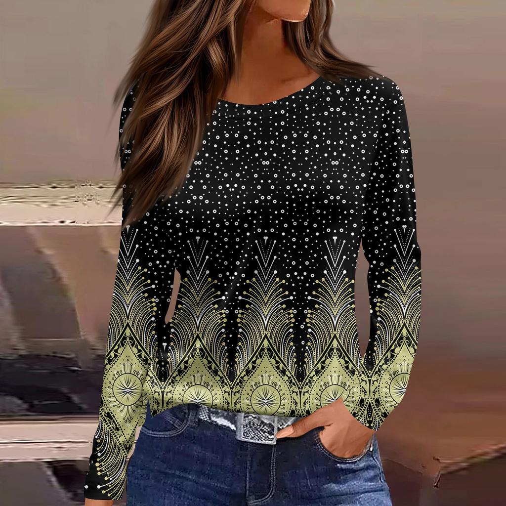 Women's T-shirt 3D Petals Falling Print Fashion Long Sleeve Round Neck Regular Top Holiday Weekend Spring and Autumn