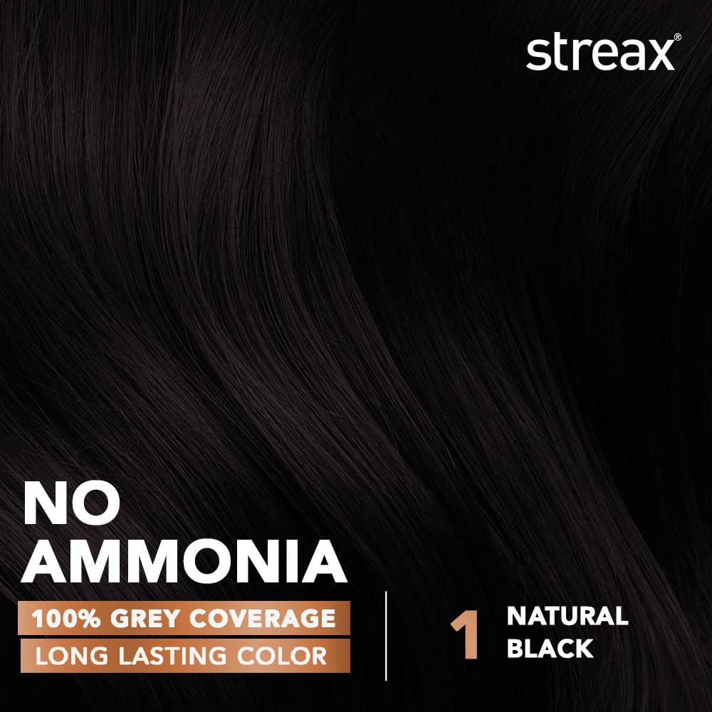 Streax Crème Permanent Hair Colour for Women 100% Grey Coverage Natural Black 140 Ml Pack of 1 Long Lasting