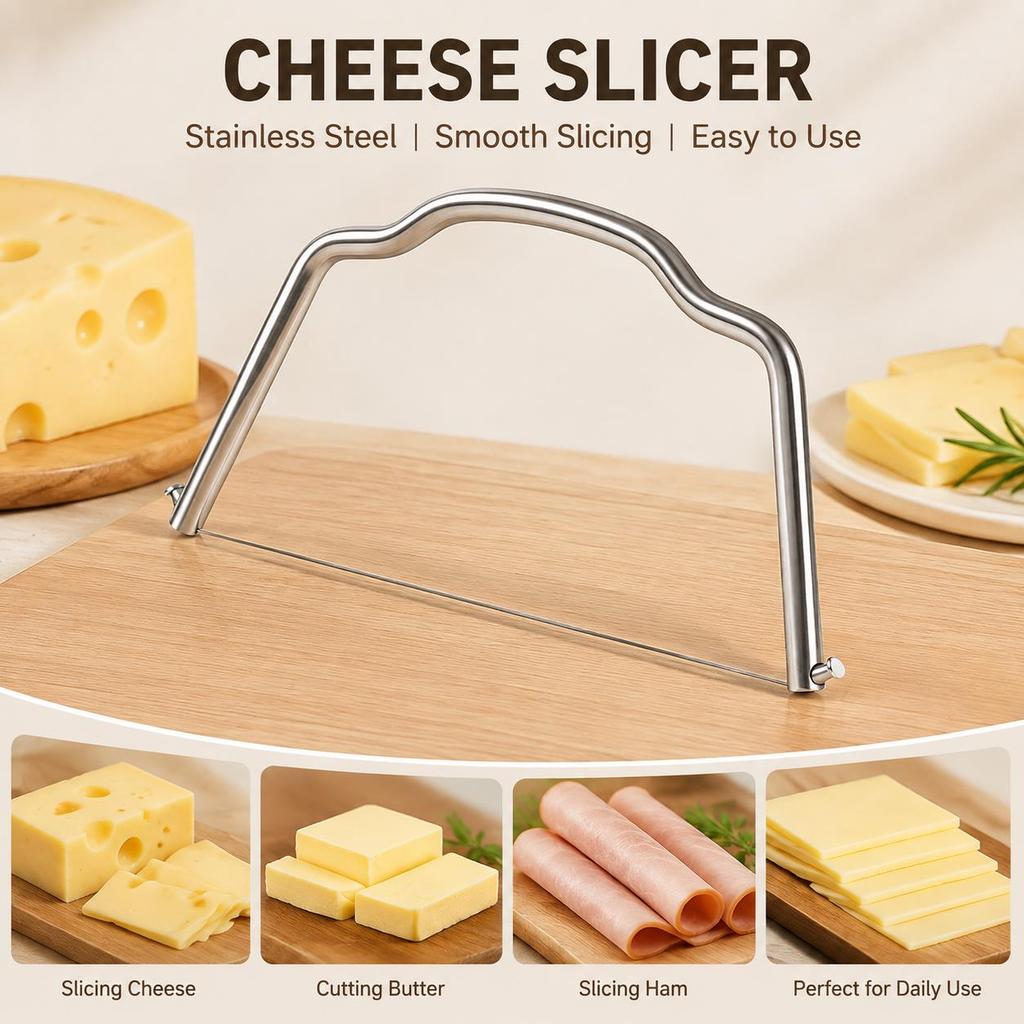 Cheese Cutter Adjustable Slicer for Kitchen Home Restaurant Food Prep Stainless Steel Butter Ham Dishwasher Safe 6