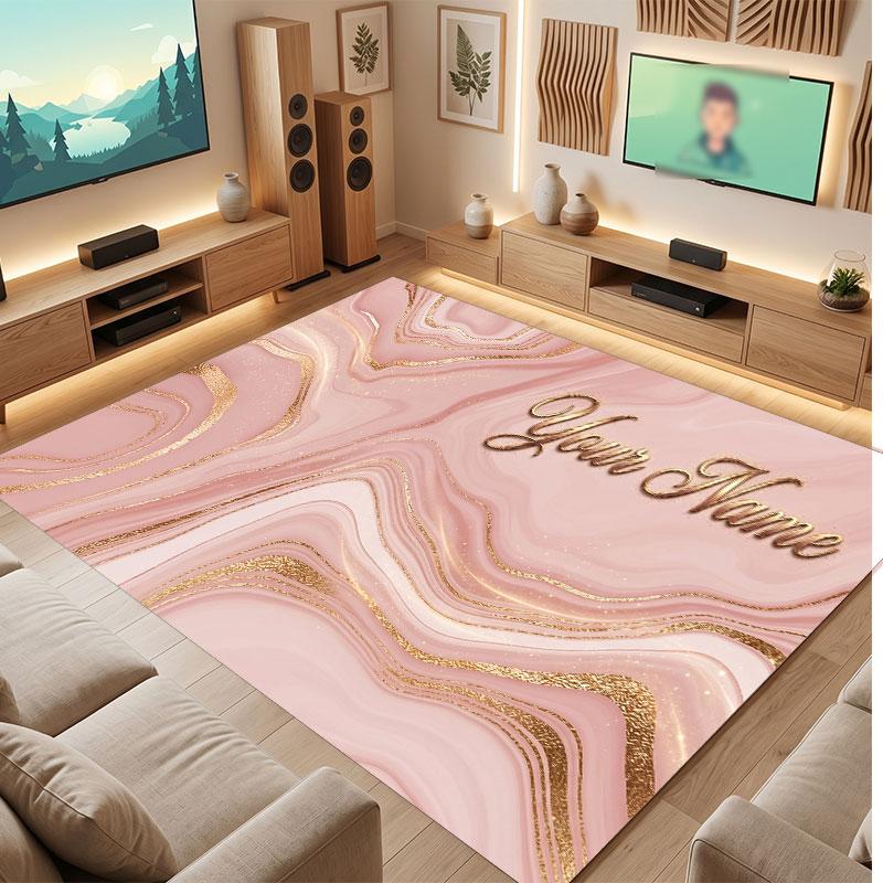 Abstract Geometric Theme Crystal Velvet Floor Rug Personalized Custom Name Text Warm Carpet Home Decoration