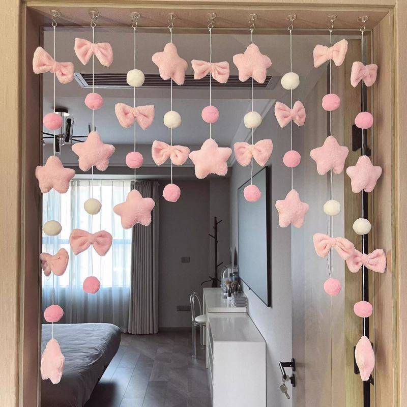 Pink Plush Heart Hanging Ornaments 26Pcs Soft Fluffy Decor with Free Strings for Kids Room Nursery Playroom Decoration