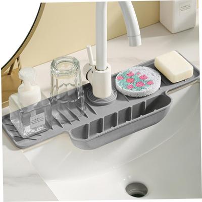 Silicone Faucet Splash Guard Mat Faucet Sink Drying Mat Dish Sponge Holder for Home Kitchen