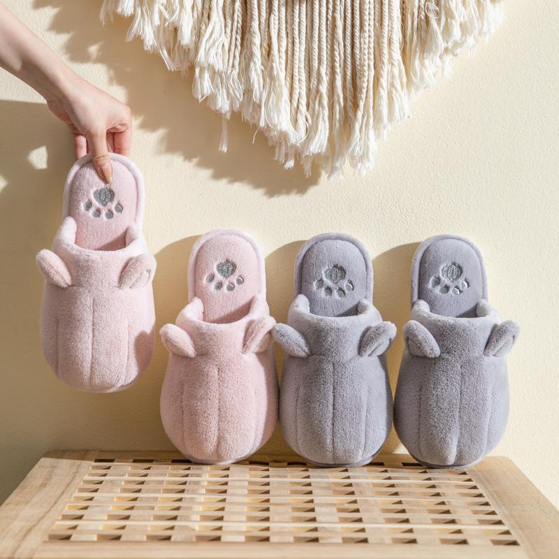 New Cute Cartoon Fabric Plush Cotton Slippers Winter Non-slip Couple Home Warm Home Indoor Cotton Shoes