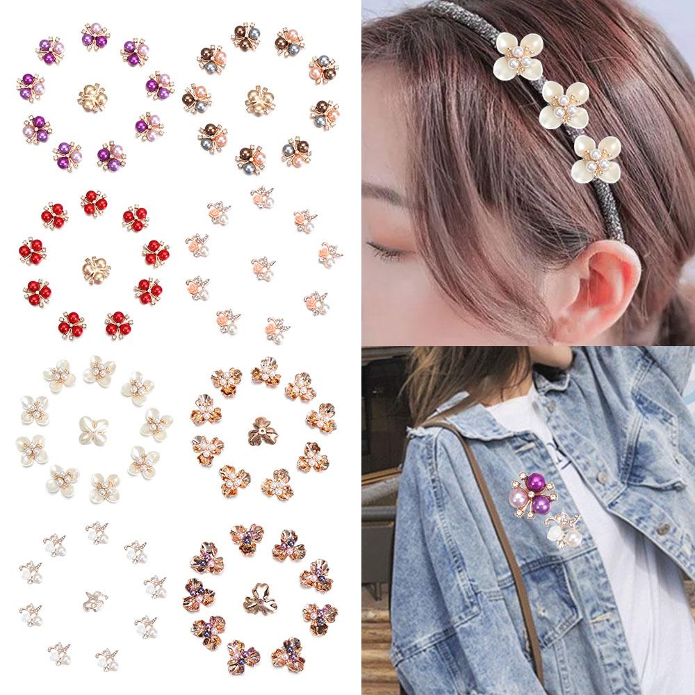 10 Stück Perlenblumen Strassknöpfe Funkelnde Kristall-Haarnadeln Dekoration Knopf Hochzeitsdekoration DIY Kleidung Nähzubehör