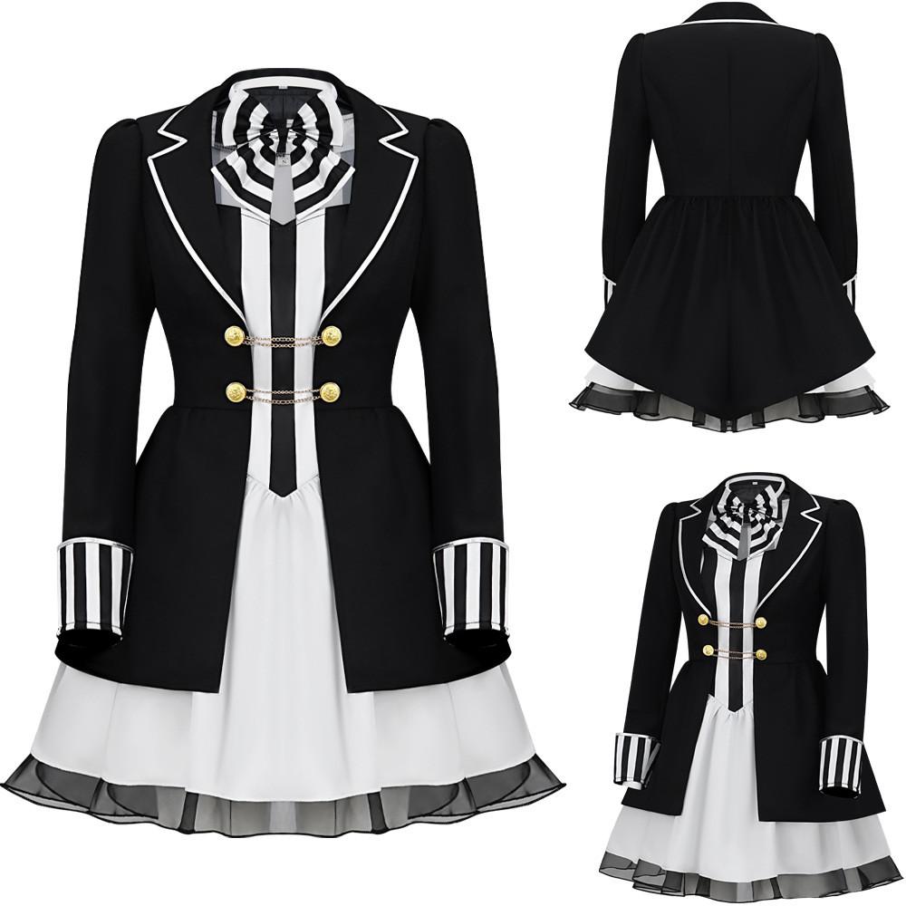Cosplay Costume With Striped Collar And Gloves For Halloween Parties