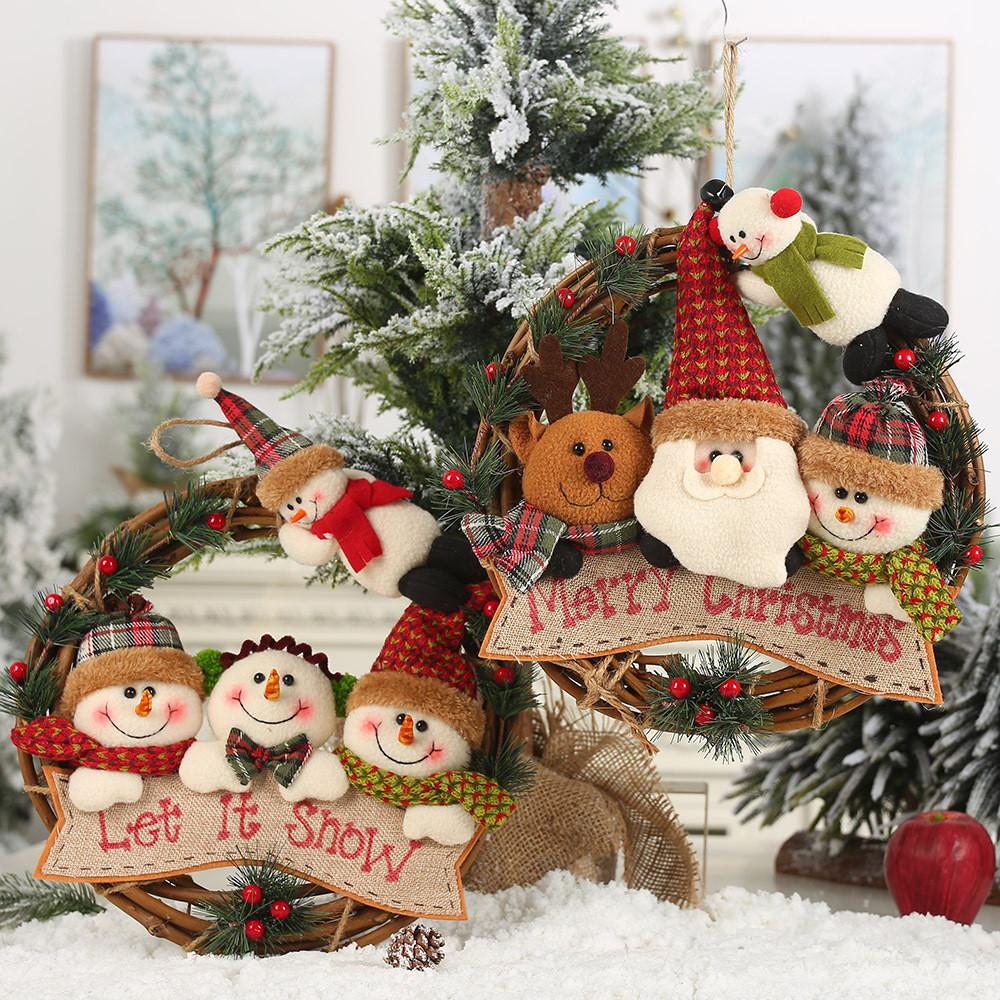Holiday Decor Cheerful Collection Of Four Charming Figurine Wreaths With Santa Snowman And Reindeer Designs