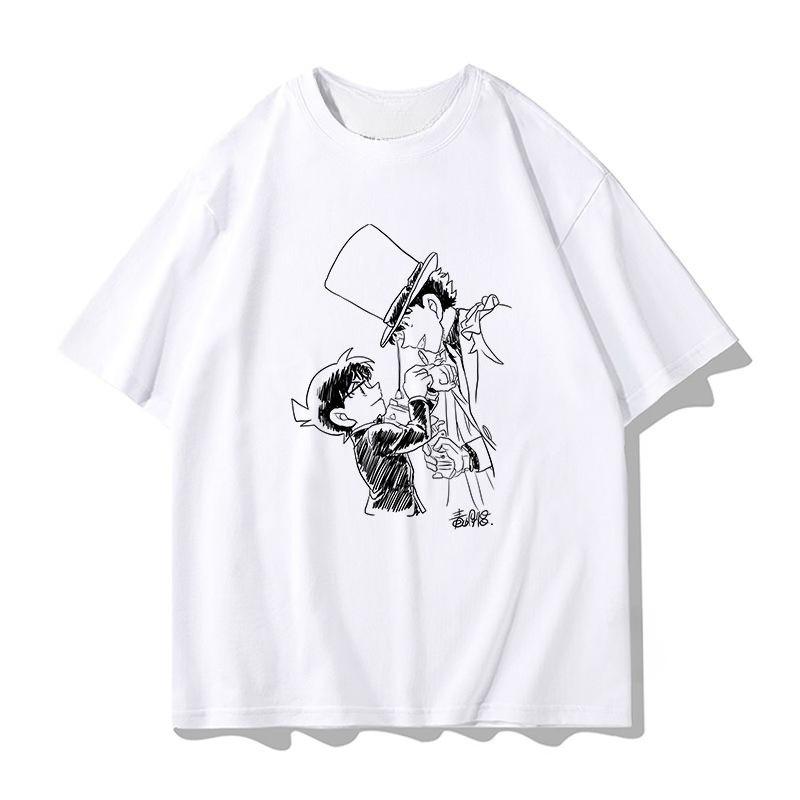 Trend Detective Conan Male Summer Monster Thief Kidd Kudo Shinichi Haihara Mourning Anime Peripheral Men's Cotton T-Shirt