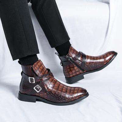 Męskie Retro Szpiczaste Buty Botki Skórzane Uliczne Zimowe Botki do Kostki Męskie Casualowe Brytyjski Styl Krótkie Wysokie Sznurowane Buty Chelsea
