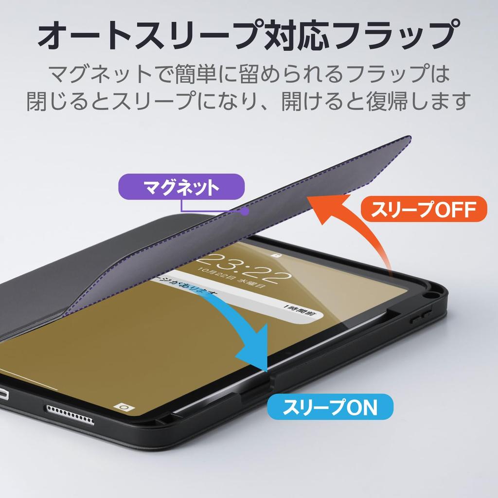 Elecom IPad A16 11. generasjon 2025 10. generasjon 2022 Etui Deksel Klaffetui Auto Kompatibel Svart 11-tommers 10,9-tommers Dvale/Vekk TB-A25RSABK