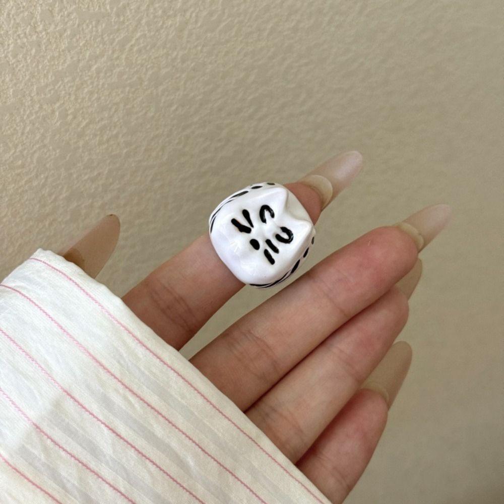 Korean Style Drip Oil Cat Ring Jewelry Accessories Chunky Enamel Ring Painting Ring  Couple