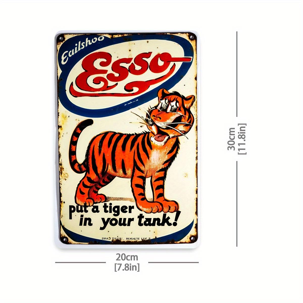 

Винтажная металлическая жестяная вывеска Esso Tiger 8x12 дюймов - Ретро настенный декор с оранжевым тигром и красно-синим логотипом, Прочный деревенский дизайн для гаража 20x30cm（7.8x11.8inch）