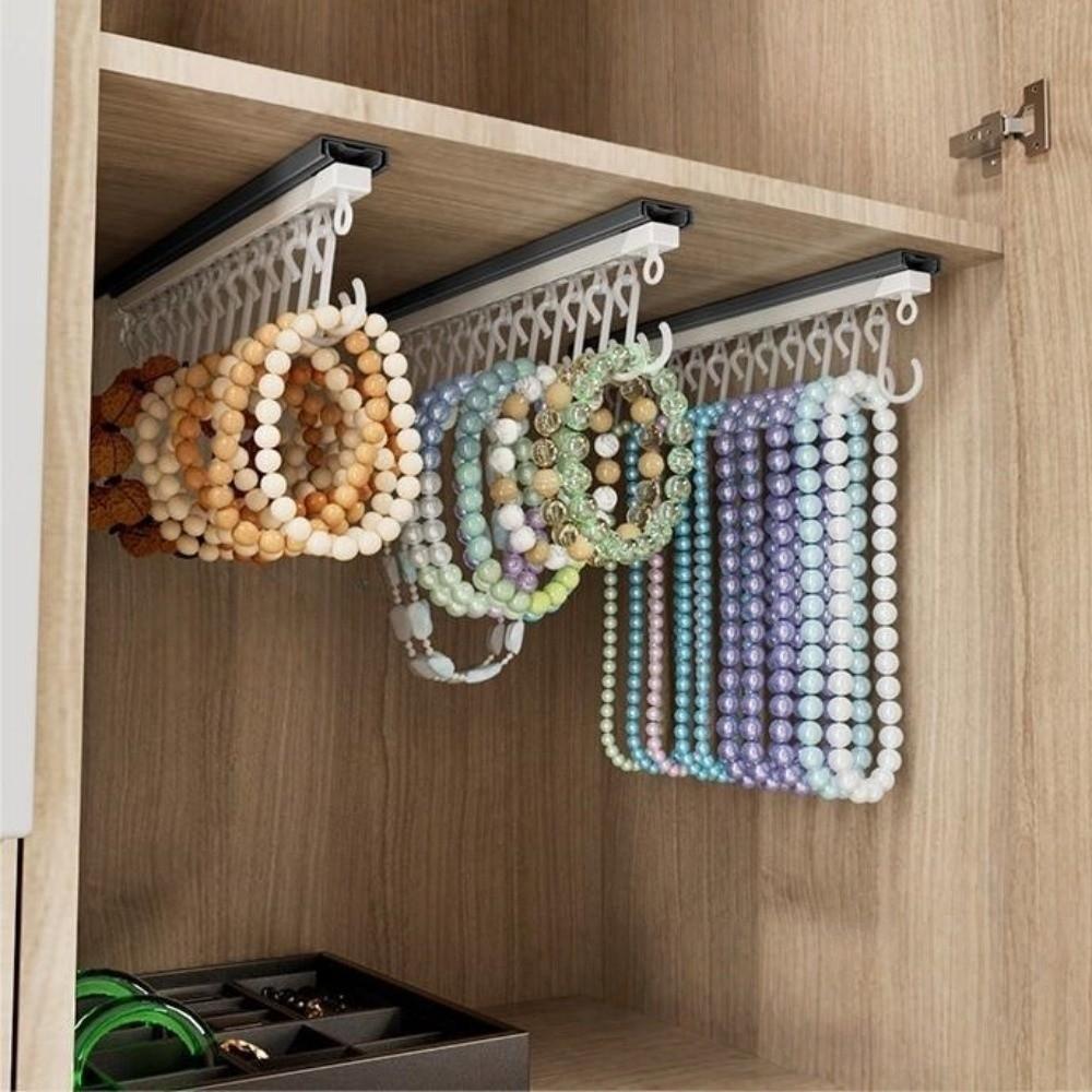 Push and Pull Sliding Rail S Hooks Stainless Steel Non Punching Wall-mounted Jewelry Display Removable Hooks Anti-Tangle