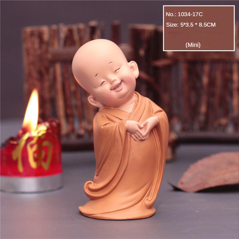 Cute Small Monk Status Figurines Religion Buddha Resin Crafts Desk Miniatures Ornaments Accessories Home Decor Car