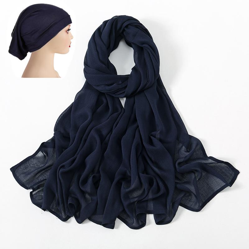 2 Pcs Set Viscose Hijab Matching Color Jersey Cap Plain Cotton Modal Muslim Women Head Scarf Soft Shawl Turbante Head Wrap