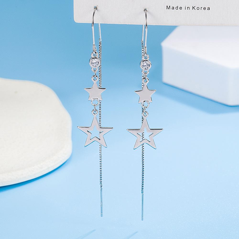 Fashion Star Zircon Tassel Ear Hook: Elegant, Cute, Anti-Lost Five-Pointed Star Earrings for Women