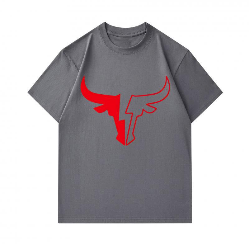 Men's 100% Cotton Crew Neck Short Sleeve T-Shirt, Stylized Red Bull Horn Graphic Printed Casual Soft Breathable Lightweight Daily Wear Tee for Men, Co