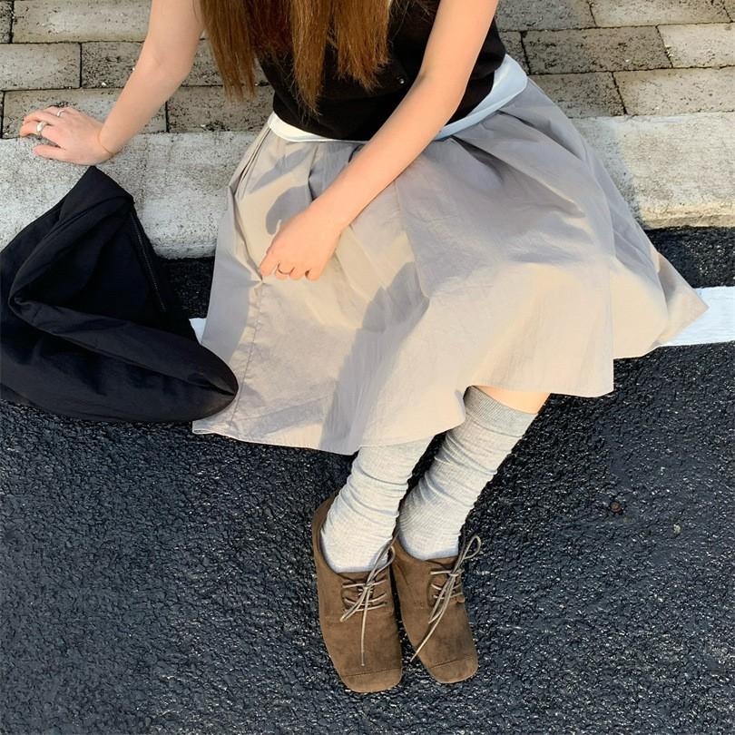 Niche lace-up black loafers single shoes women's shoes 2025 spring and autumn flat bottom with skirt British style small leather shoes