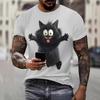 Summer Round Neck 3D Cartoon Cat Print Top Fashionable Casual Short Sleeved Men's T-shirts