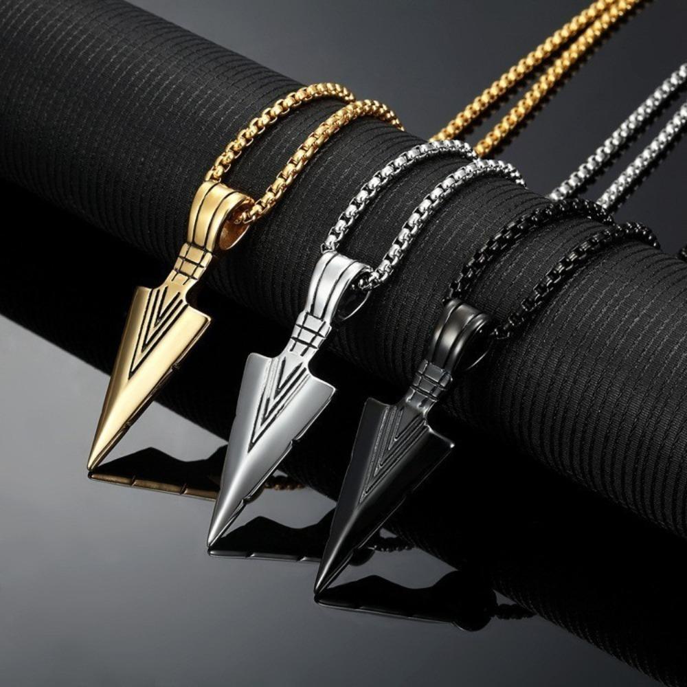 1pc Retro Triangular Spearhead Alloy Arrow Pendant Necklace, Trendy Hip Hop Zircon for Teenagers