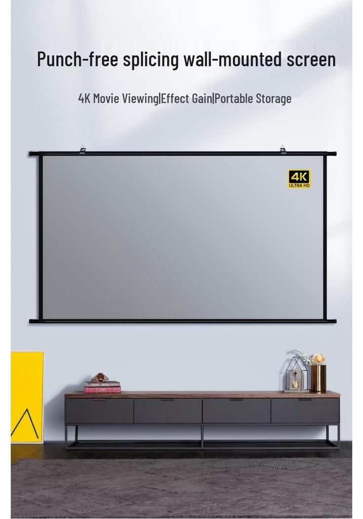 4K HD Anti-Light Wall-Mounted Projection Screen for Home and Office, No-Punch Installation