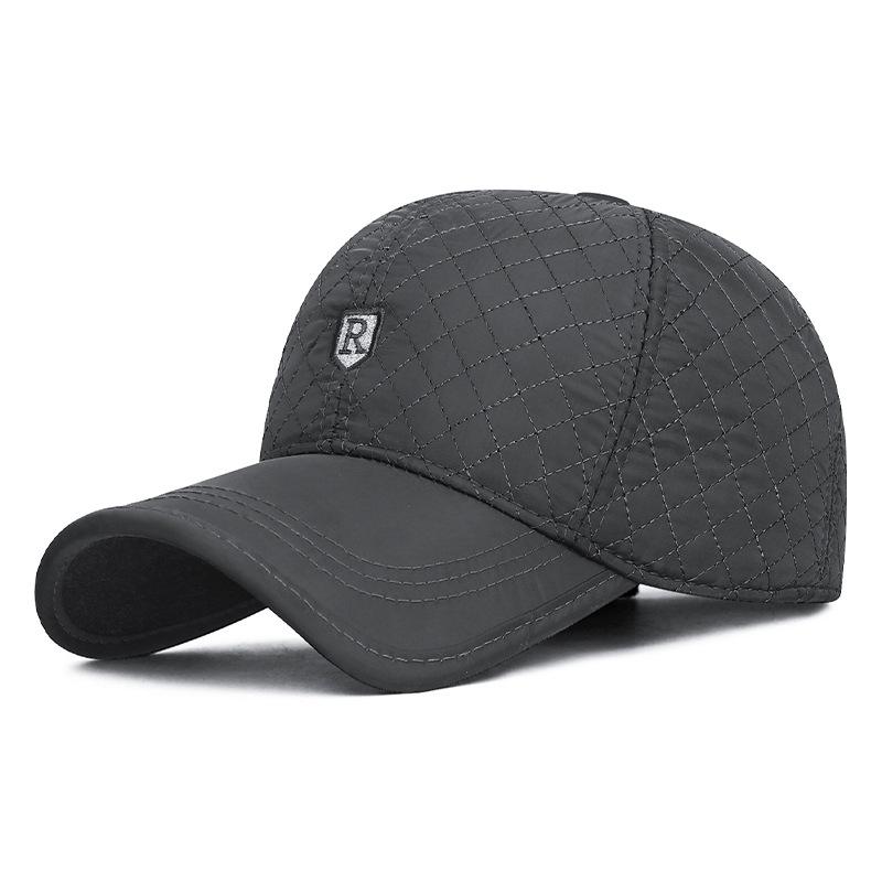 Winter Thick Embroidered Rhomboid Letter Cotton Cap Men's Cold-Proof Cap Middle-Aged and Elderly Warm Outdoor Ear Protection Cap