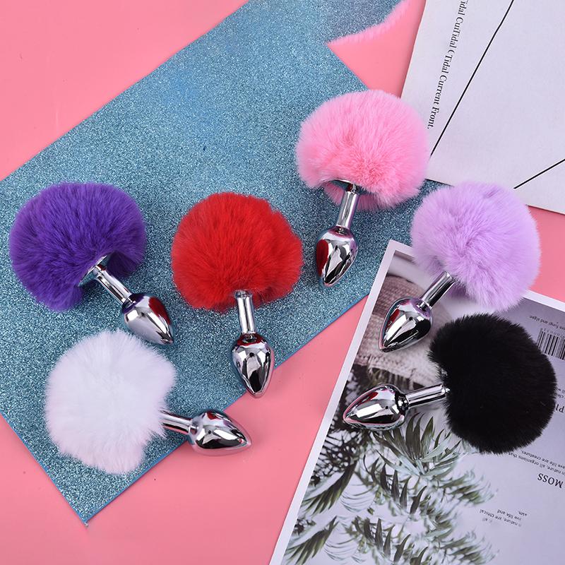 Detachable Anal Plug Real Bunny Tail Smooth Touch Metal Butt Plug Tail Erotic BDSM Sex Toys for Woman Couples Adult Games