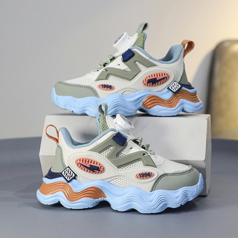 2024 Autumn Boys' Breathable Mesh Knob Buckle Sports Shoes