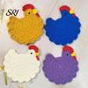 Chicken Coop Decoration Crochet Hen Coaster, Handmade Shape Knitted Mat Handcrafted Coaster for Coffee Cup, Cute Kitchen Countertop Bar Accessory