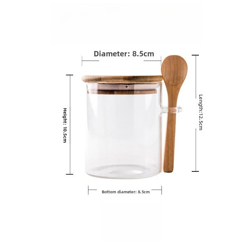 

1pc Round Glass Oat Cup Sealed Storage Jar with Spoon Grain Coffee Bean Nut Snack Tea Storage Bottle
