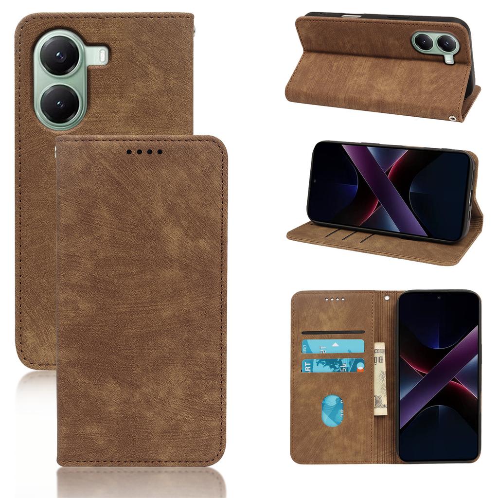 For Xiaomi Redmi Turbo 4 5G/Poco X7 Pro 5G Case Strong Magnetic Leather Wallet Phone Cover with Striped Texture