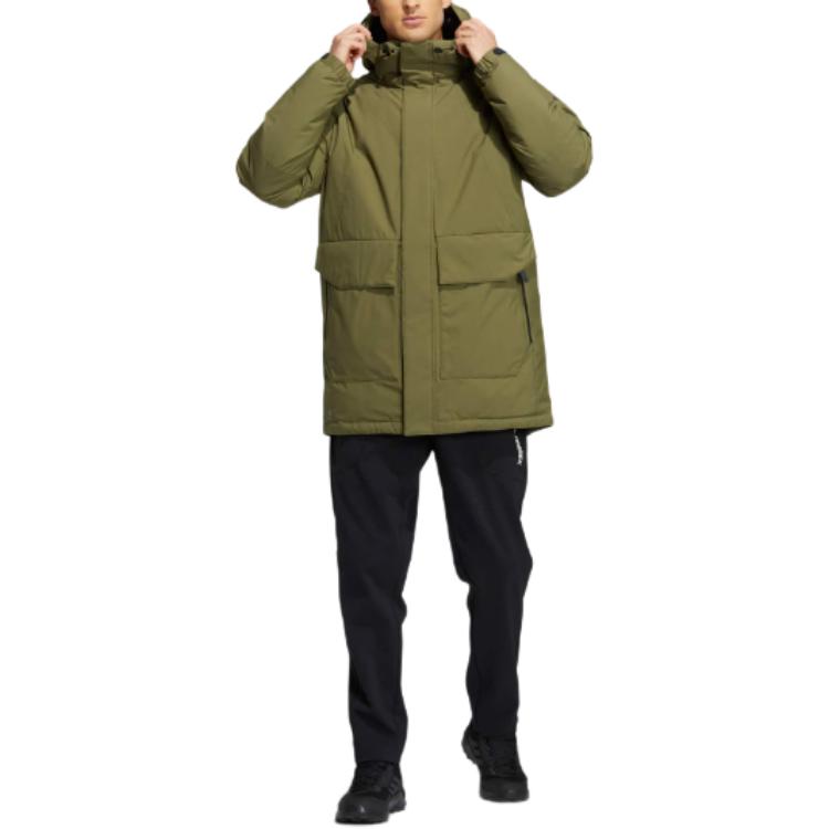 Adidas Terrex Mid Down Hooded Jacket Men Outerwear Military-Green HM9716