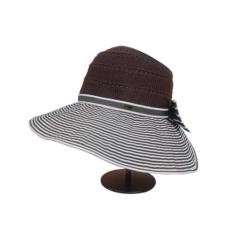 

Летняя вязаная шляпа женская с бантом, с большими полями, модная полосатая шляпа от солнца с открытым верхом, летняя шляпа от солнца One Size
