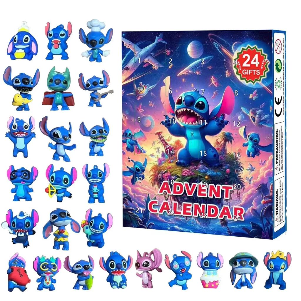 Stitch Adventskalender Box Lilo Stitch Blind Box 24 Tage Modell Anime Figur Countdown Kalender Schmuckstück Weihnachtsgeschenke