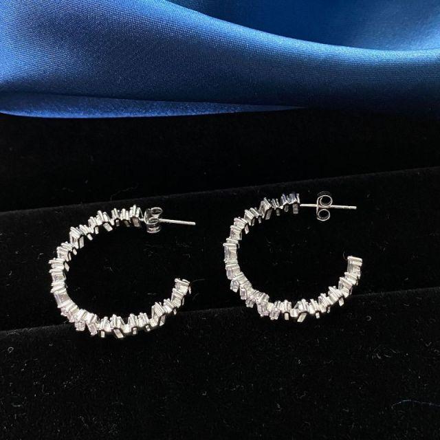 

Серьги-кольца из стерлингового серебра S925 с бриллиантами и сверкающим покрытием из высокоуглеродистого серебра для женщин, свадебных вечеринок, изящных ювелирных украшений, женские серьги