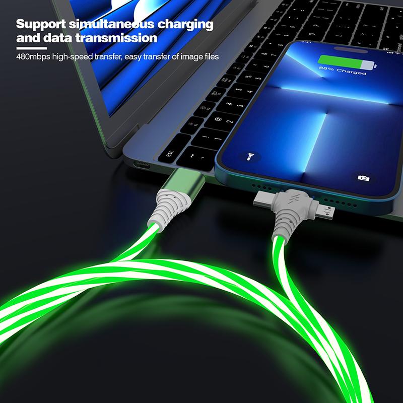 3 in 1 LED Leuchten Fließendes Ladekabel Leuchtende Beleuchtung Schnellladung Micro USB Typ C 1 Meter Länge Für Foto Drahtkabel