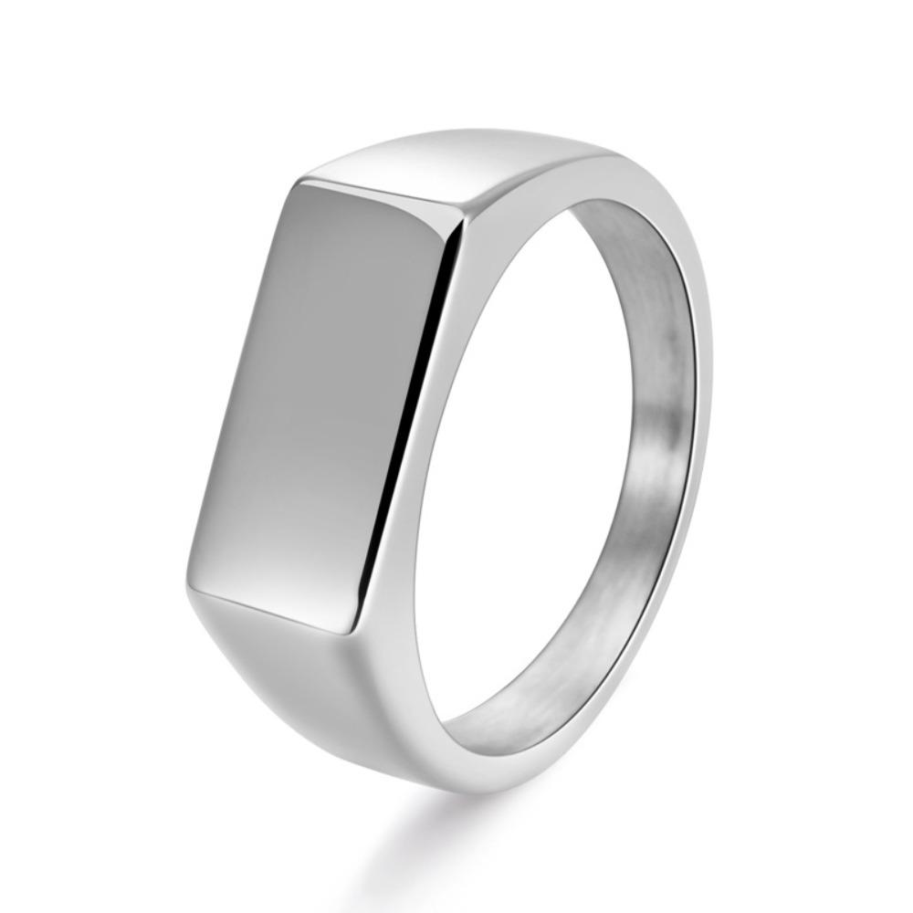 Vintage Titanium Steel Ring for Men Simple Rectangular Design Retro Distressed Finish Jewelry