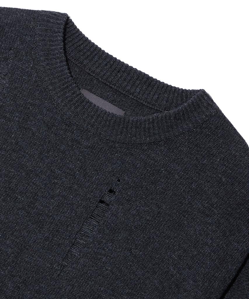 ULKIN Damaged Round Neck Knit_Charcoal