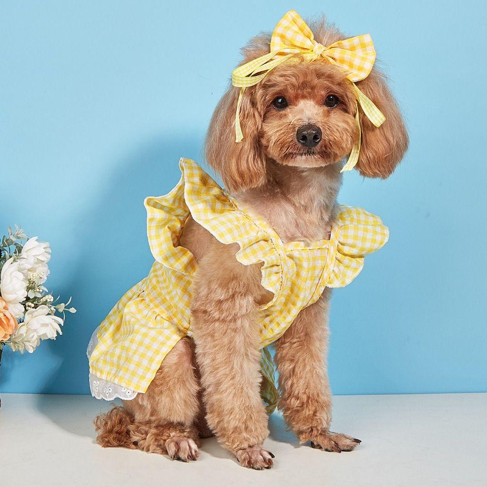 British Style Plaid Lace Dog Skirt Soft Puppy Fairy Skirt Pet Costume  for Small and Medium Pet